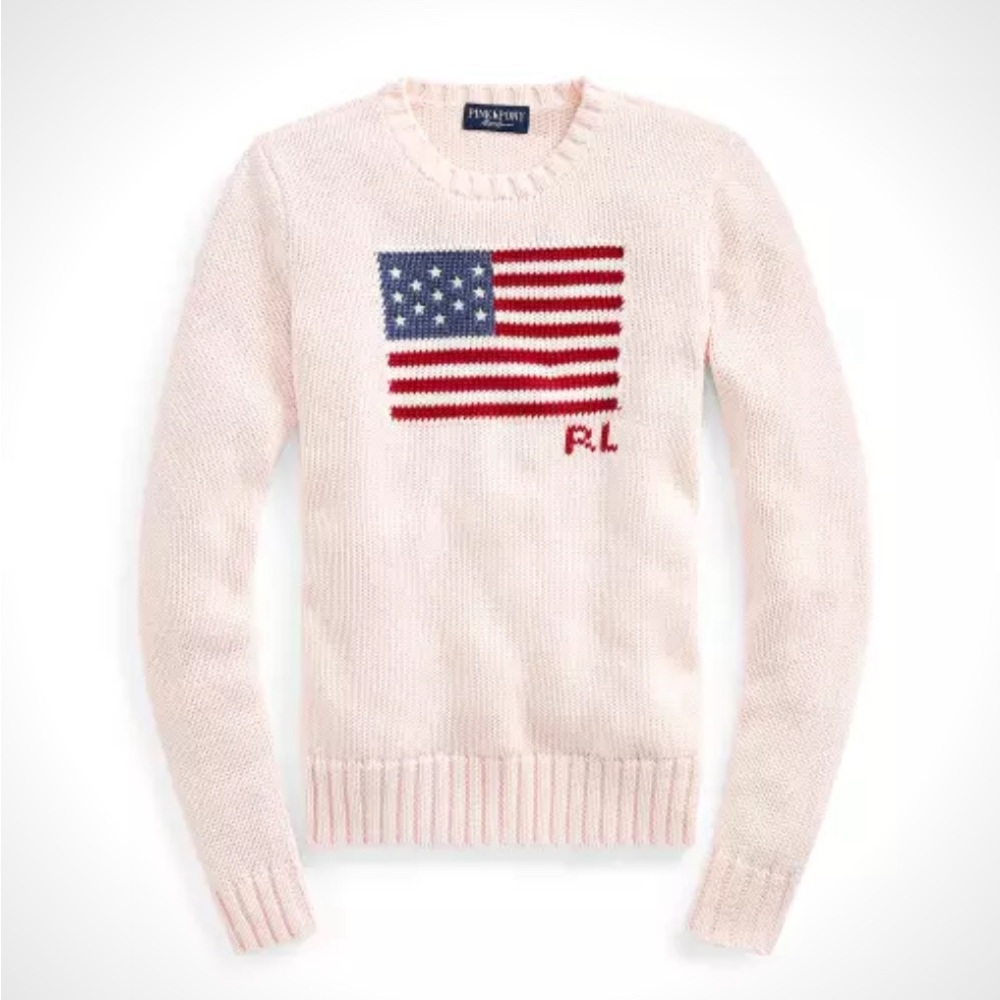 POLO RALPH LAUREN PINK PONY FLAG COTTON SWEATER WOMENS